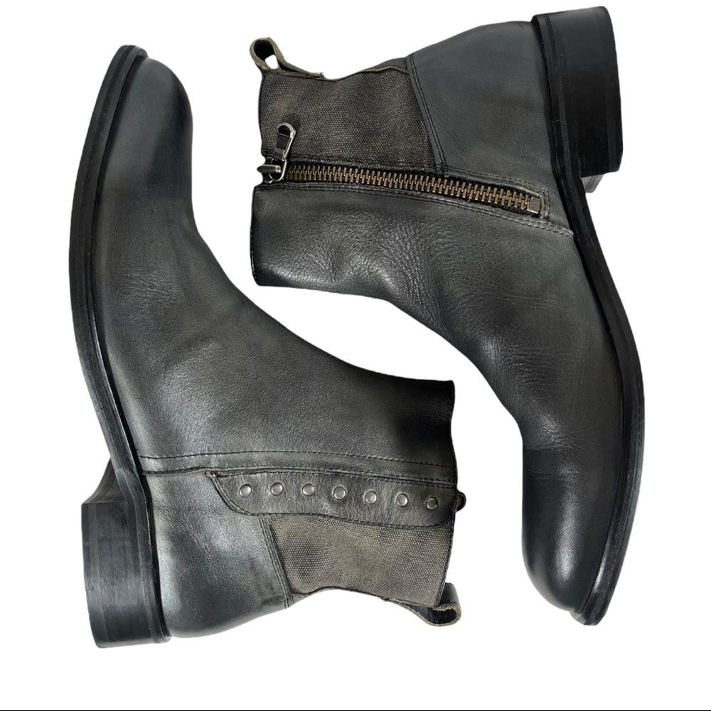 John Varvatos Mens Boots NYC Button Leather Boot Charcoal Size 11